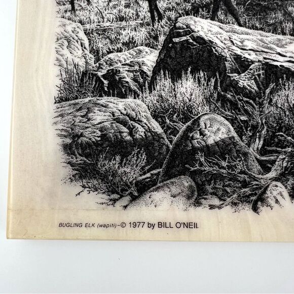 Vintage 1977 Montana Marble Art Etched Bugling Bull Elk Bill O'Neil Gorgeous - Picture 4 of 8